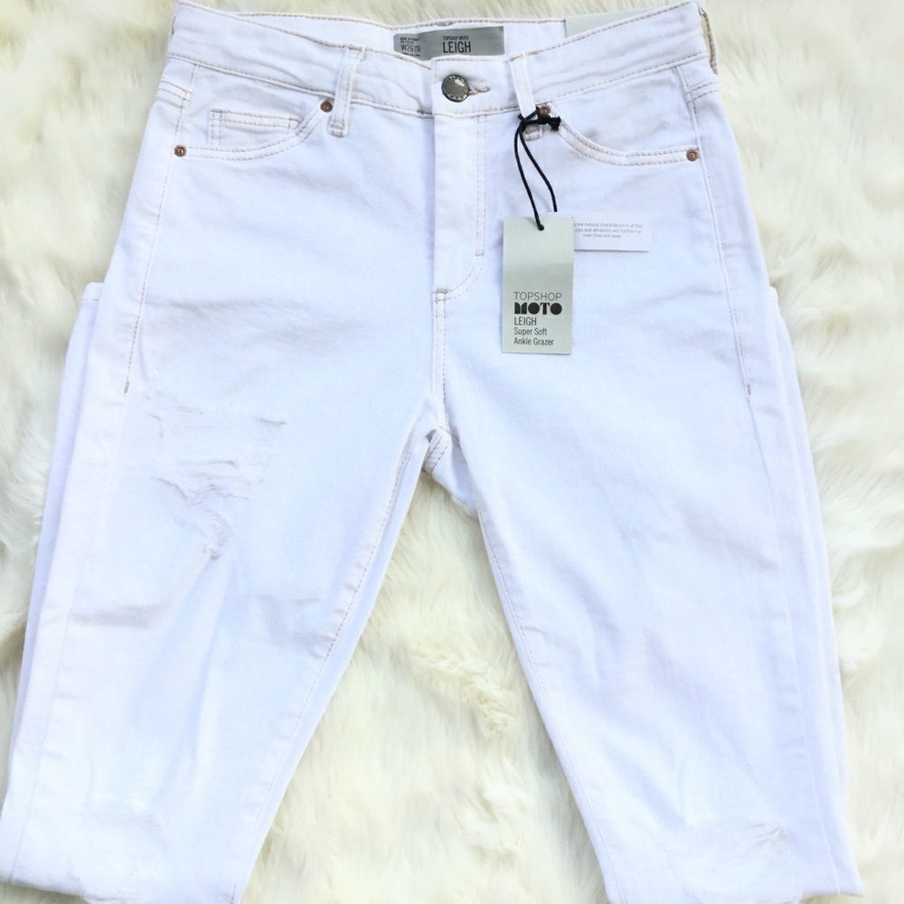 Topshop Leigh white ripped jeans NWT